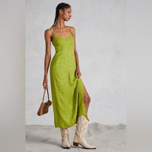 Anthropologie Cross-Back Slip Midi Dress Green